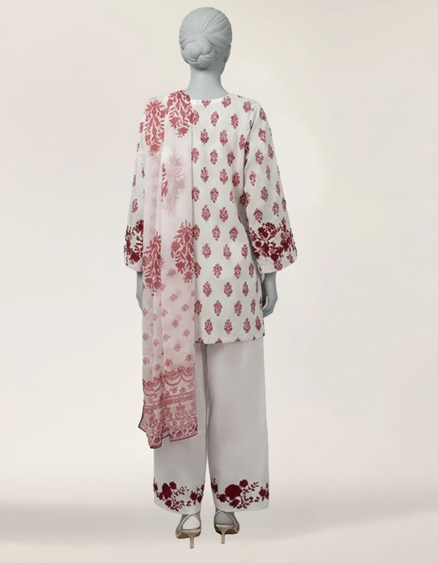 WHITE LAWN EMBROIDERED STITCHED 3PC