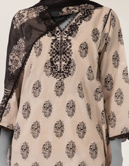 BEIGE LAWN EMBROIDERED STITCHED 3PC
