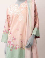 PINK LAWN EMBROIDERED STITCHED 3PC