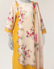 CREAM LAWN EMBROIDERED STITCHED 3PC
