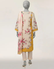CREAM LAWN EMBROIDERED STITCHED 3PC