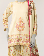 CREAM DOBBY EMBROIDERED STITCHED 3PC
