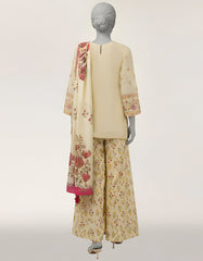 CREAM DOBBY EMBROIDERED STITCHED 3PC