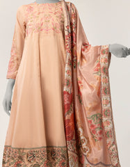 PEACH ORGANZA EMBROIDERED STITCHED 3PC