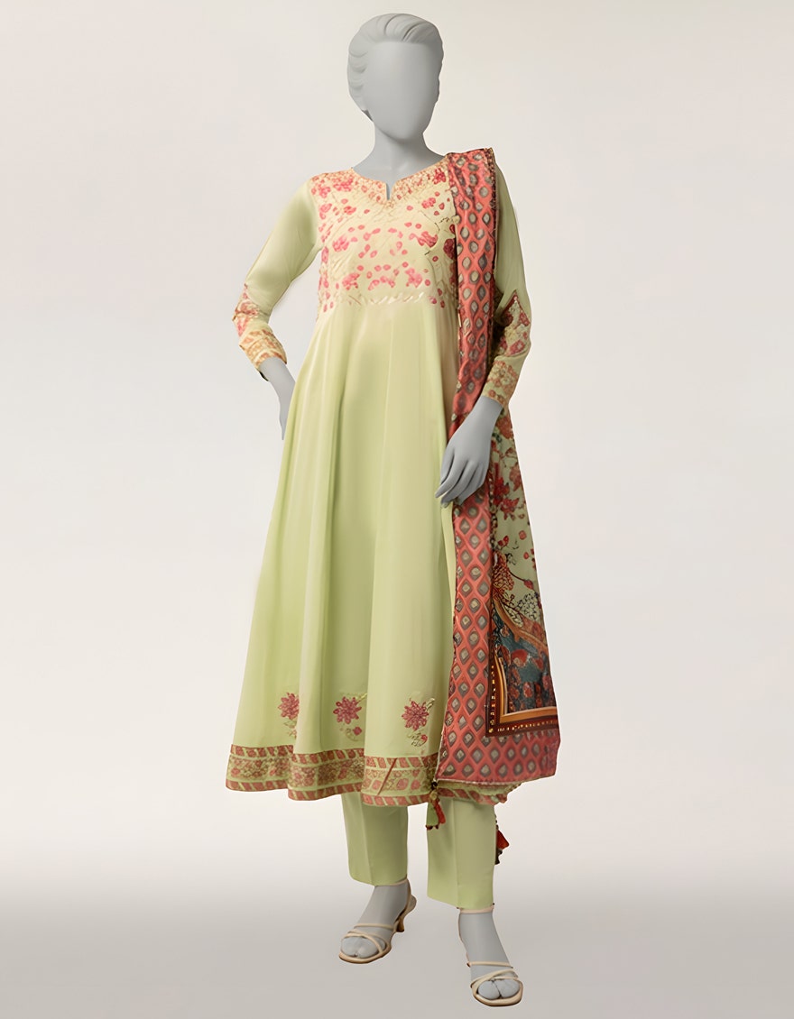 GREEN DOBBY EMBROIDERED STITCHED 3PC