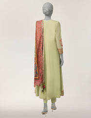 GREEN DOBBY EMBROIDERED STITCHED 3PC