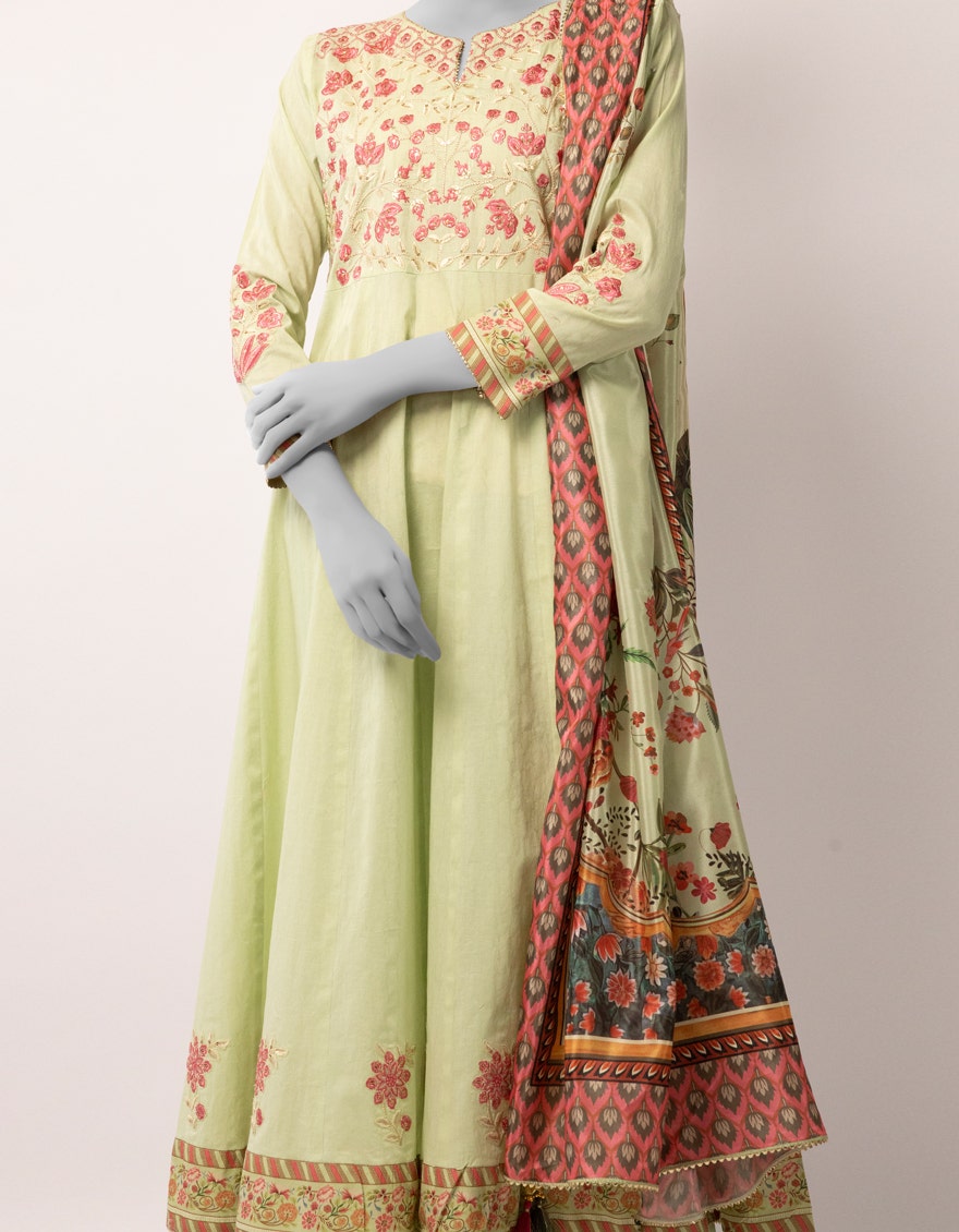 GREEN DOBBY EMBROIDERED STITCHED 3PC