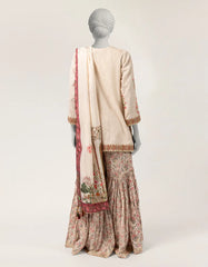 BEIGE RAW SILK EMBROIDERED STITCHED 3PC