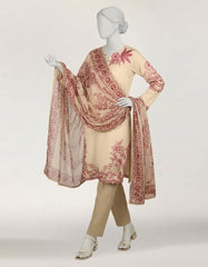 BEIGE LAWN EMBROIDERED STITCHED 3PC