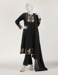 BLACK DOBBY EMBROIDERED STITCHED 3PC