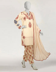 BEIGE DOBBY DIGITAL PRINTED STITCHED 3PC