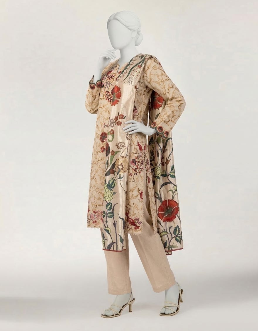 BEIGE LAWN EMBROIDERED STITCHED 3PC