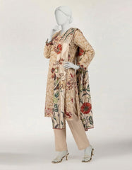 BEIGE LAWN EMBROIDERED STITCHED 3PC