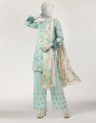 BLUE LAWN EMBROIDERED STITCHED 3PC