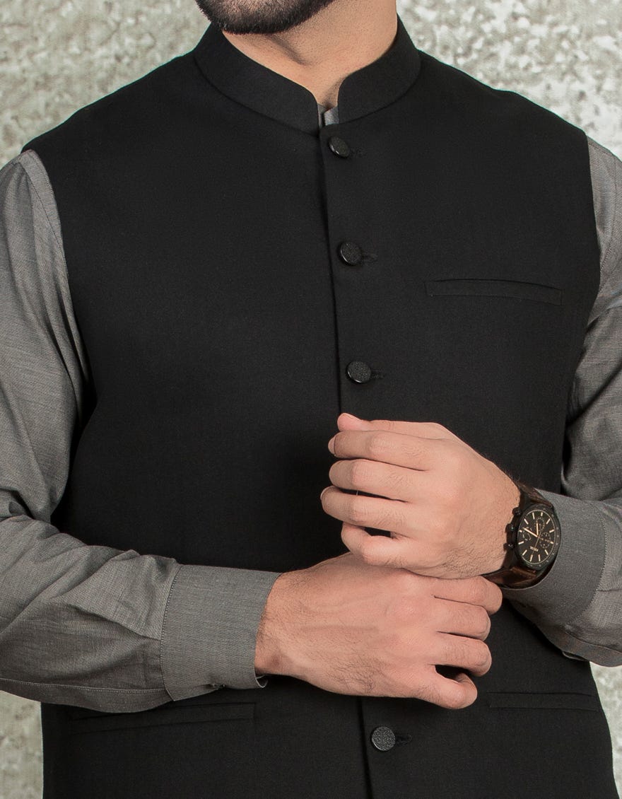 BLACK SUITING WAISTCOAT | JJVC-27380-R2