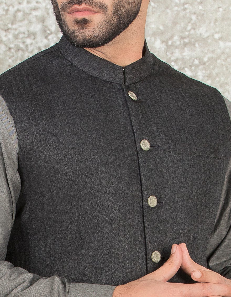 GREY SUITING WAISTCOAT | JJVC-27385-R2