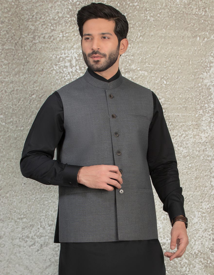 DARK GREY BLENDED WAISTCOAT | JJVC-27428