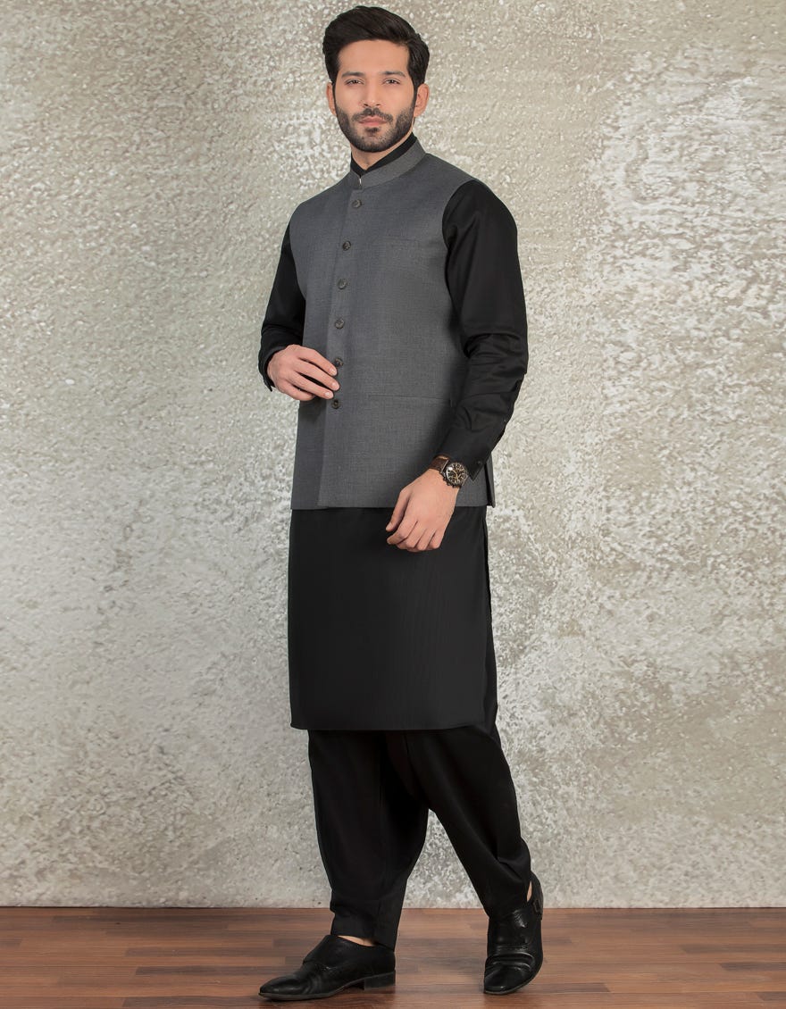 DARK GREY BLENDED WAISTCOAT | JJVC-27428