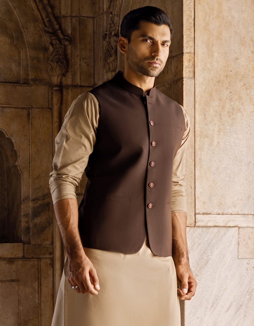 COFFEE BROWN SUITING WAISTCOAT | JJVC-27434