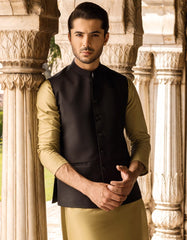 BLACK SUITING WAISTCOAT | JJVC-27436