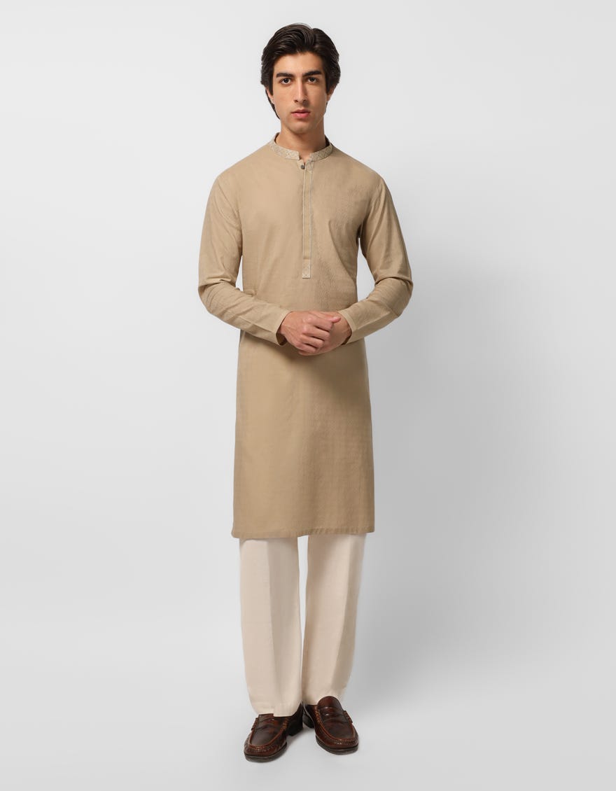 BEIGE COTTON SEMI-FORMAL KURTA