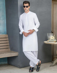 WHITE COTTON UNSTITCHED KAMEEZ SHALWAR FABRIC