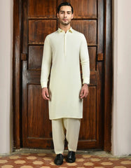 CREAM BLENDED UNSTITCHED KAMEEZ SHALWAR FABRIC