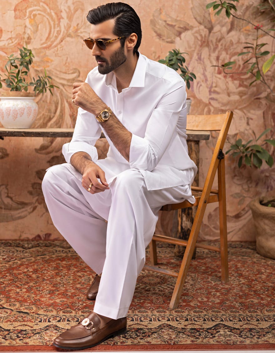 WHITE BLENDED KAMEEZ SHALWAR | JJKS-S-30727-R10-AP