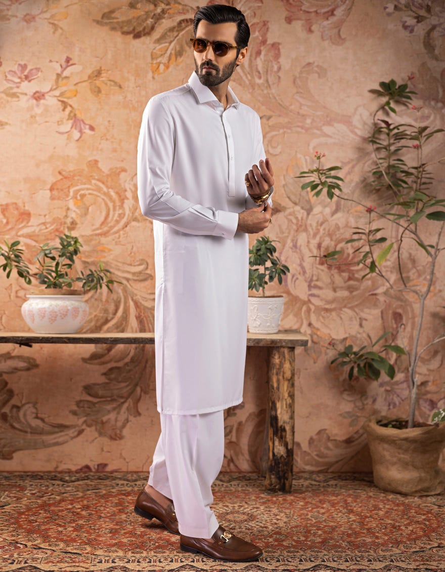 WHITE BLENDED KAMEEZ SHALWAR | JJKS-S-30727-R10-AP