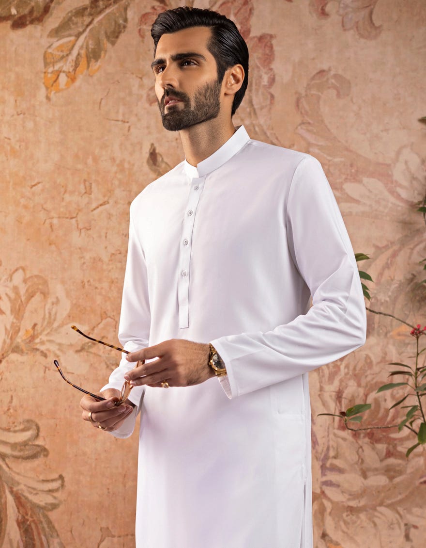 WHITE BLENDED KAMEEZ SHALWAR | JJKS-S-30728-R10-AP