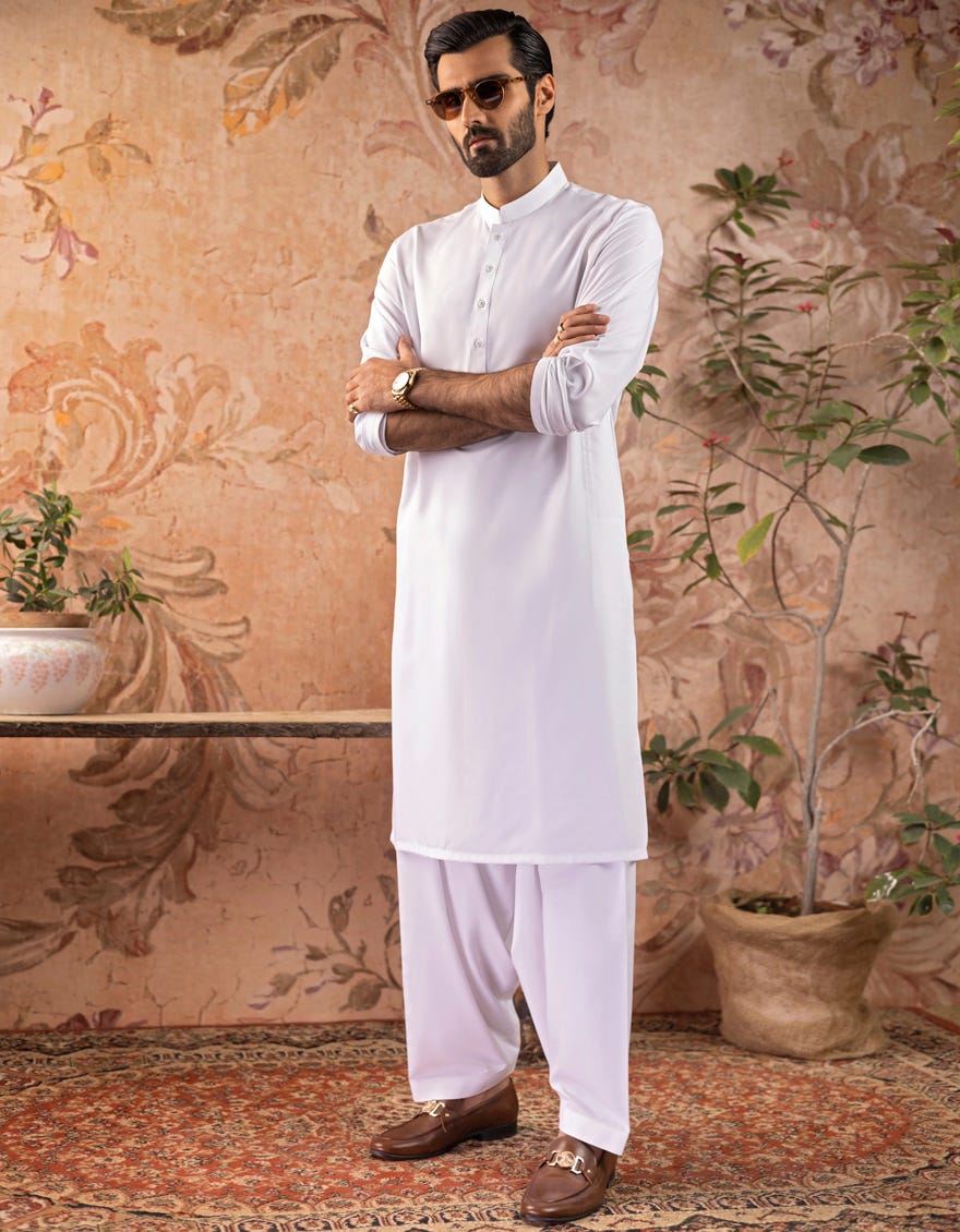 WHITE BLENDED KAMEEZ SHALWAR | JJKS-S-30728-R10-AP
