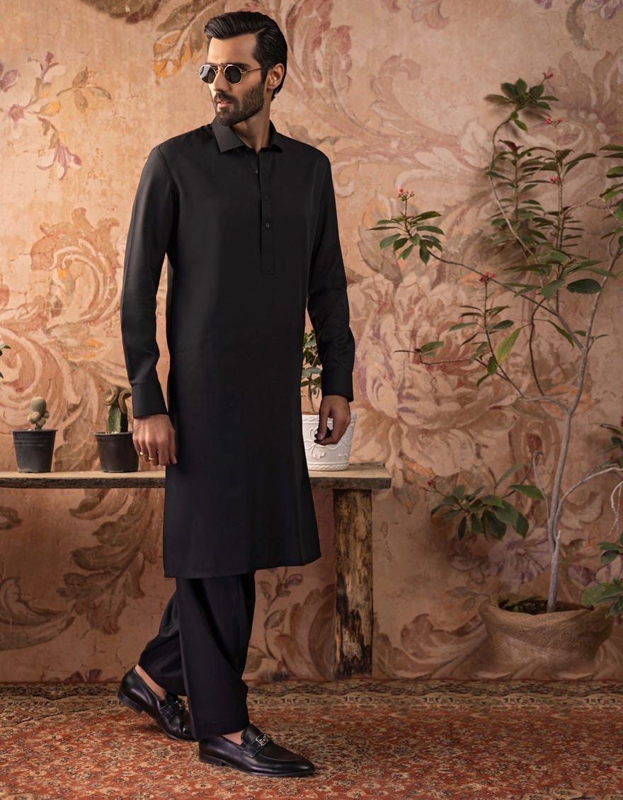 BLACK BLENDED KAMEEZ SHALWAR | JJKS-S-30729-R15-AP