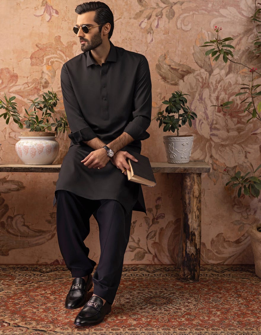BLACK BLENDED KAMEEZ SHALWAR | JJKS-S-30729-R15-AP