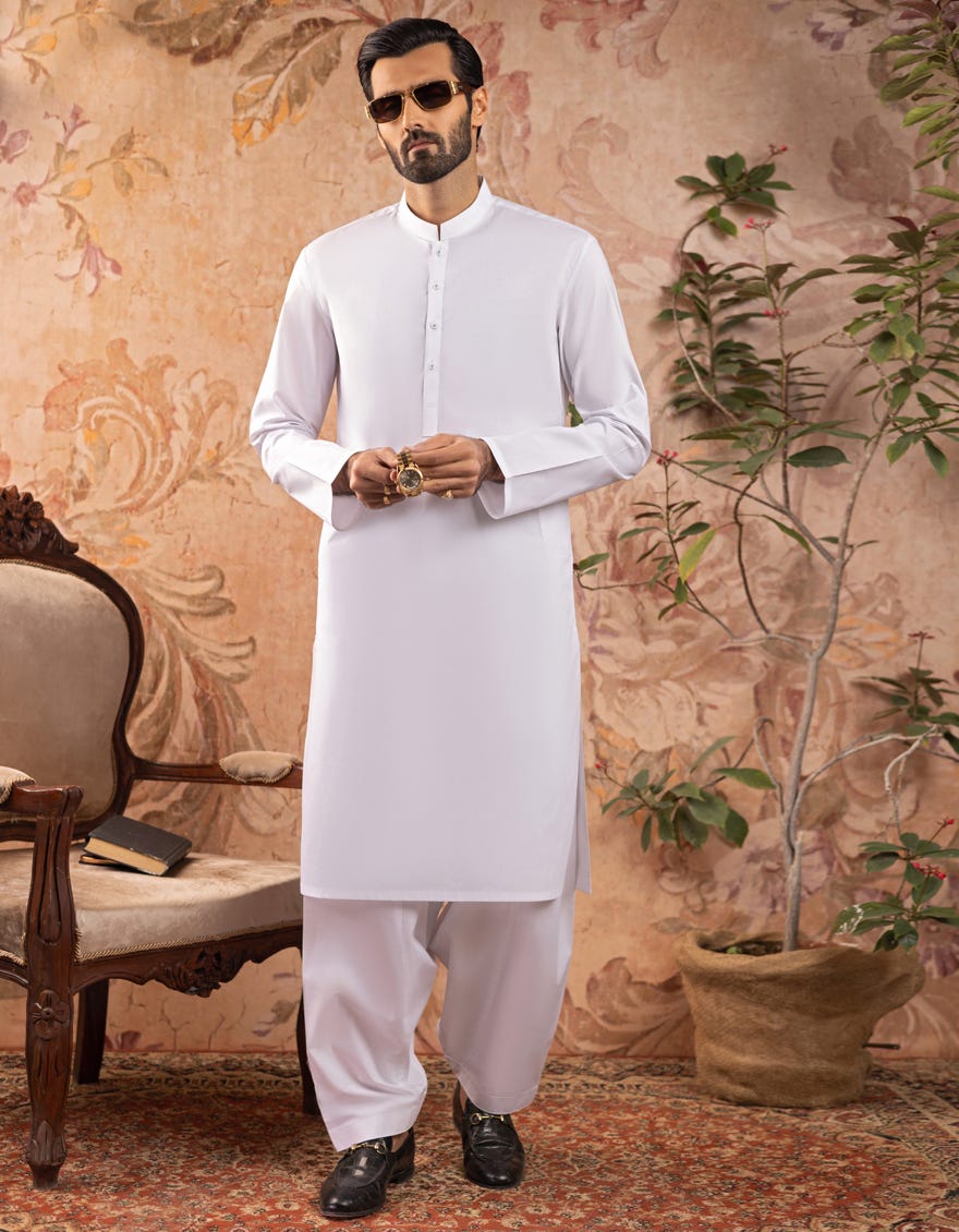 WHITE COTTON KAMEEZ SHALWAR | JJKS-S-30730-R11-AP