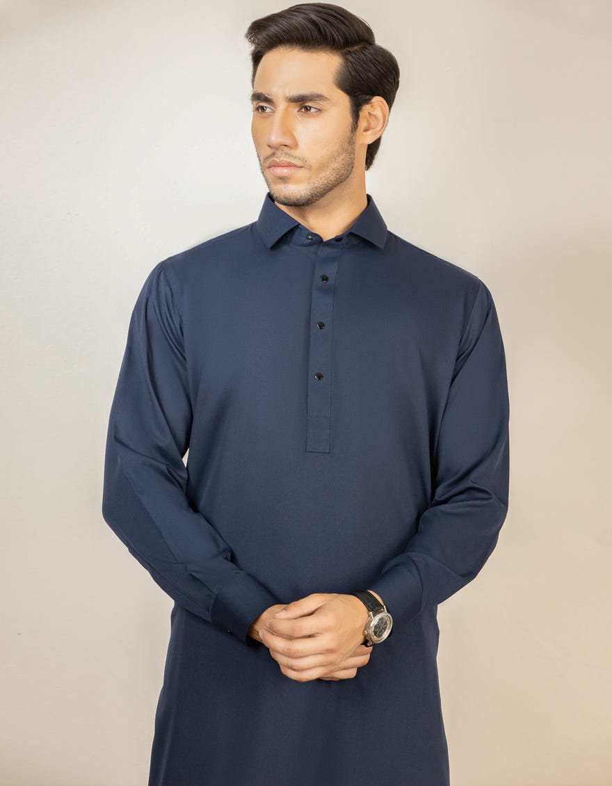 NAVY BLUE BLENDED KAMEEZ SHALWAR | JJKS-S-30779-R17-AP