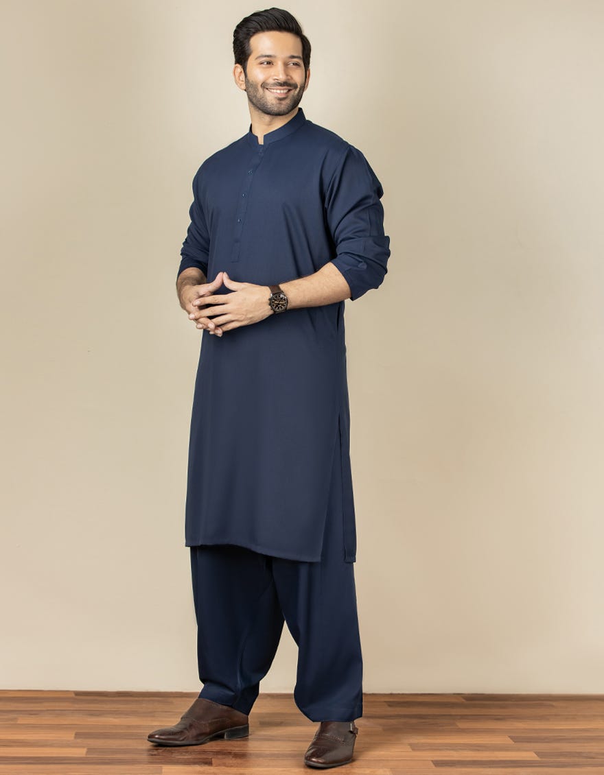 NAVY BLUE BLENDED KAMEEZ SHALWAR | JJKS-S-30780-R17-AP