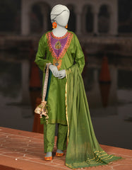 GREEN DOBBY EMBROIDERED UNSTITCHED 3PC | JLAWN-S-25-3078
