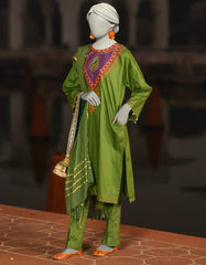 GREEN DOBBY EMBROIDERED UNSTITCHED 3PC | JLAWN-S-25-3078