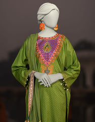 GREEN DOBBY EMBROIDERED UNSTITCHED 3PC | JLAWN-S-25-3078
