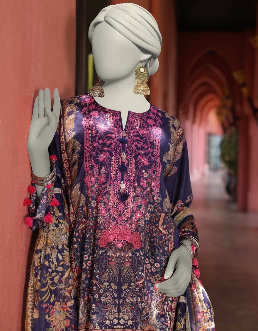 BLUE LAWN EMBROIDERED UNSTITCHED 3PC | JLAWN-S-25-3092
