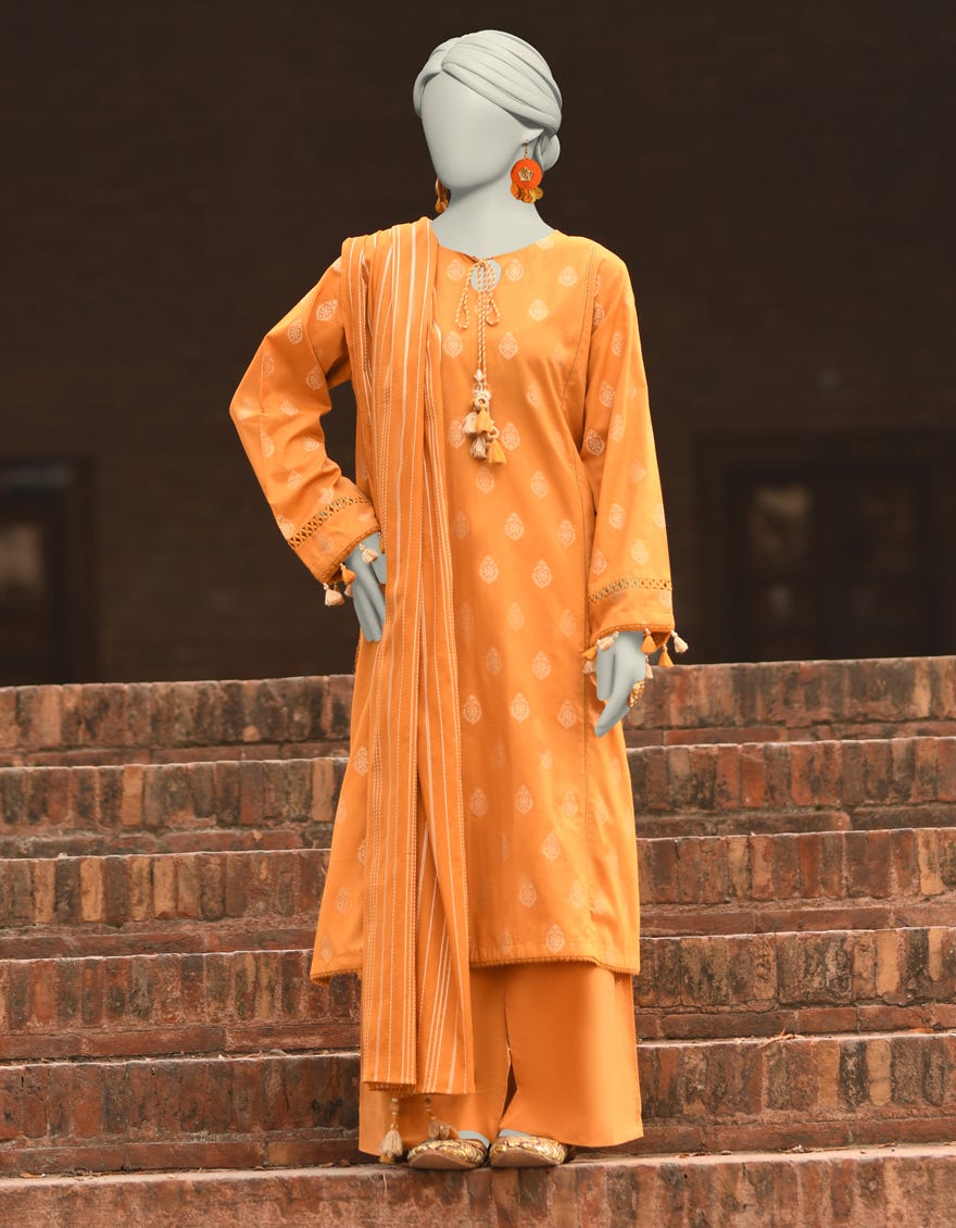 BROWN JACQUARD DYED UNSTITCHED 3PC | JLAWN-S-25-3203