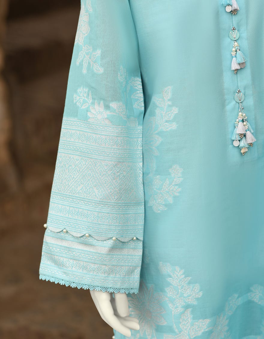 BLUE JACQUARD DYED UNSTITCHED 3PC | JLAWN-S-25-3216