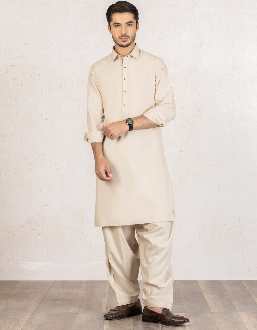 BEIGE BLENDED KAMEEZ SHALWAR | JJKS-A-32521