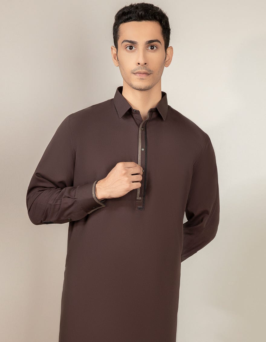 COFFEE BROWN BLENDED KAMEEZ SHALWAR | JJKS-S-32530