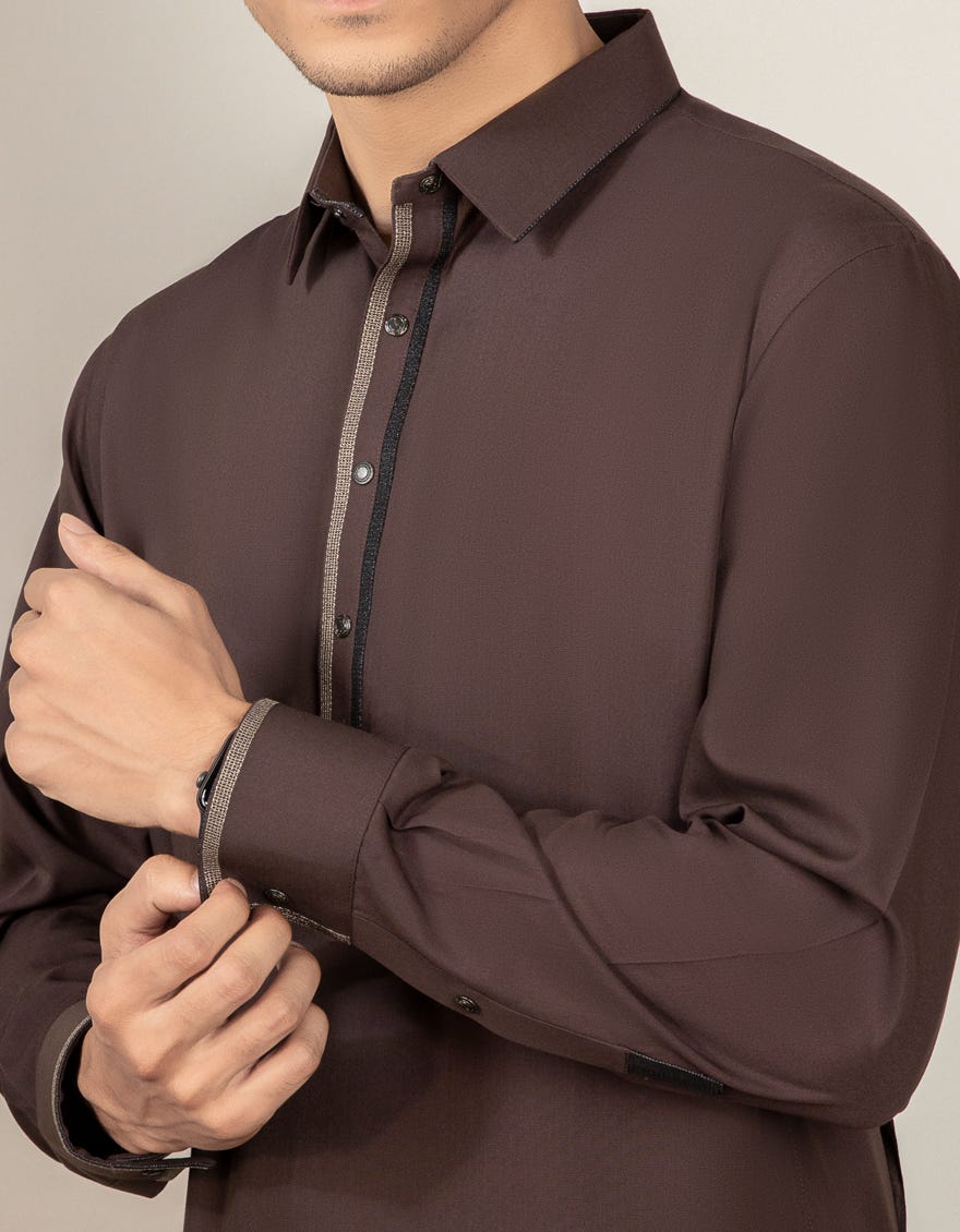 COFFEE BROWN BLENDED KAMEEZ SHALWAR | JJKS-S-32530