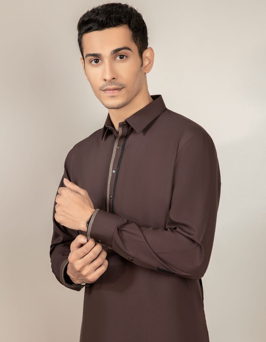 COFFEE BROWN BLENDED KAMEEZ SHALWAR | JJKS-S-32530