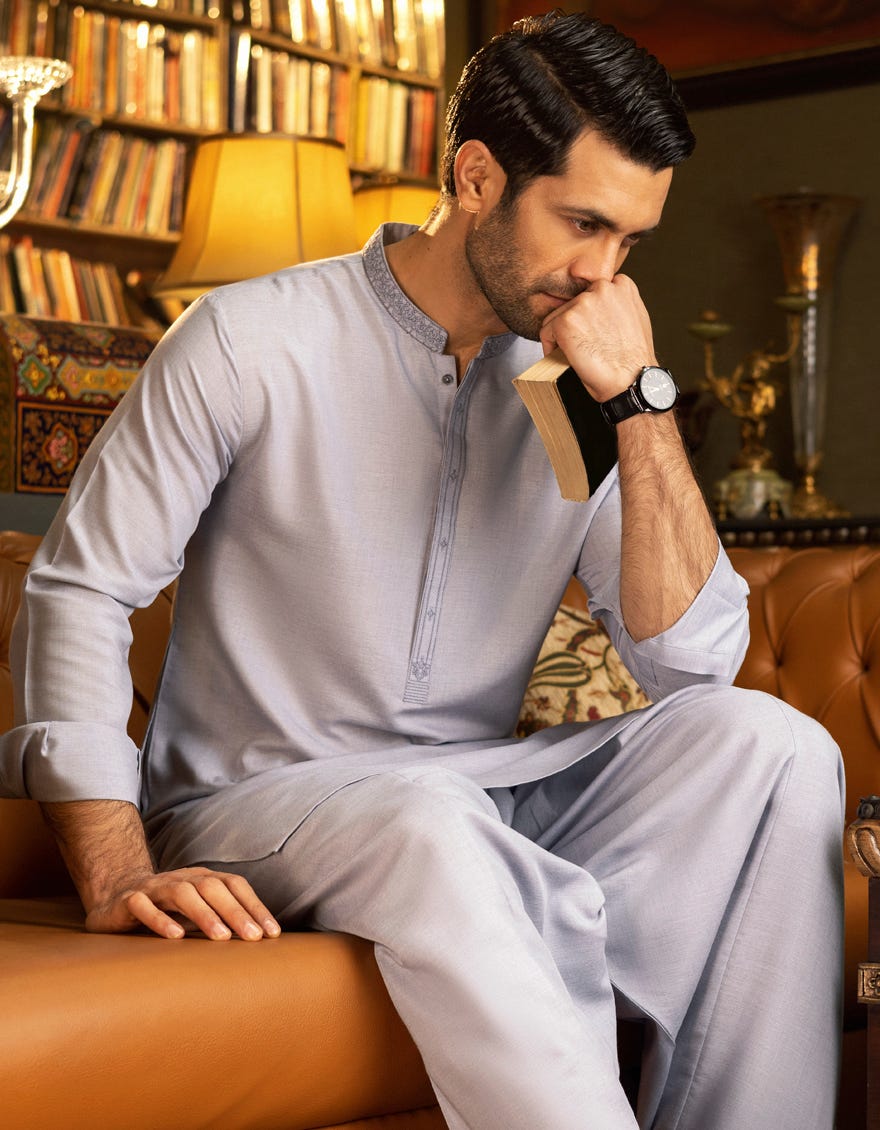 BLUEISH GREY BLENDED KAMEEZ SHALWAR | JJKS-S-32532