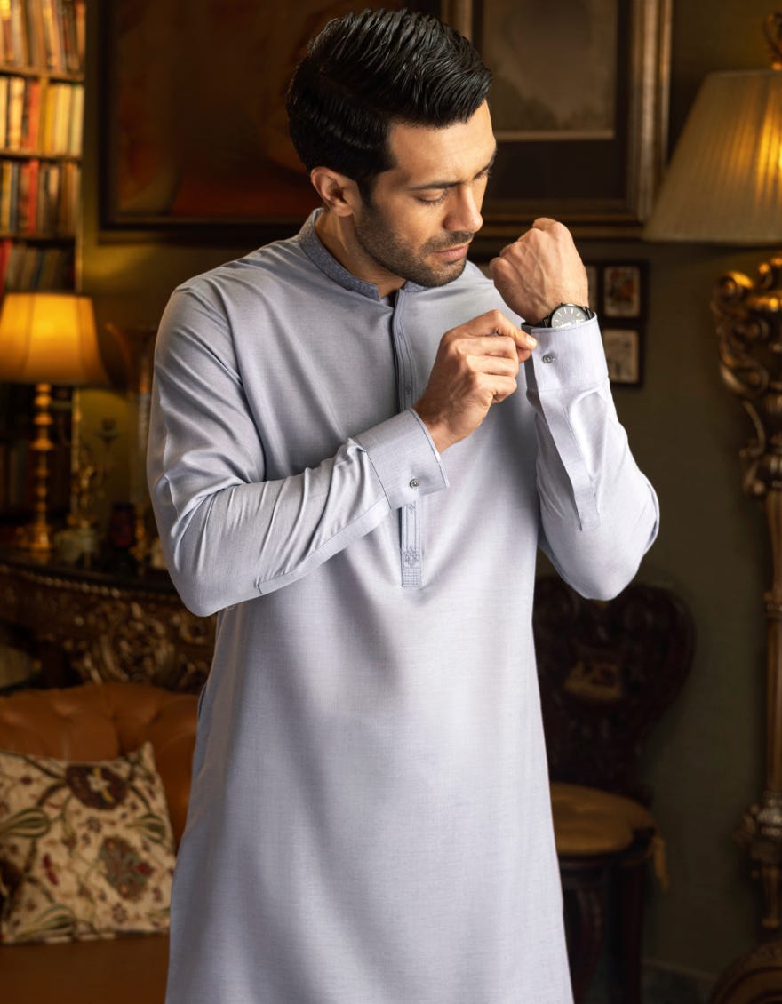 BLUEISH GREY BLENDED KAMEEZ SHALWAR | JJKS-S-32532