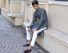 GREY COTTON SILK KURTA | JJK-S-32534