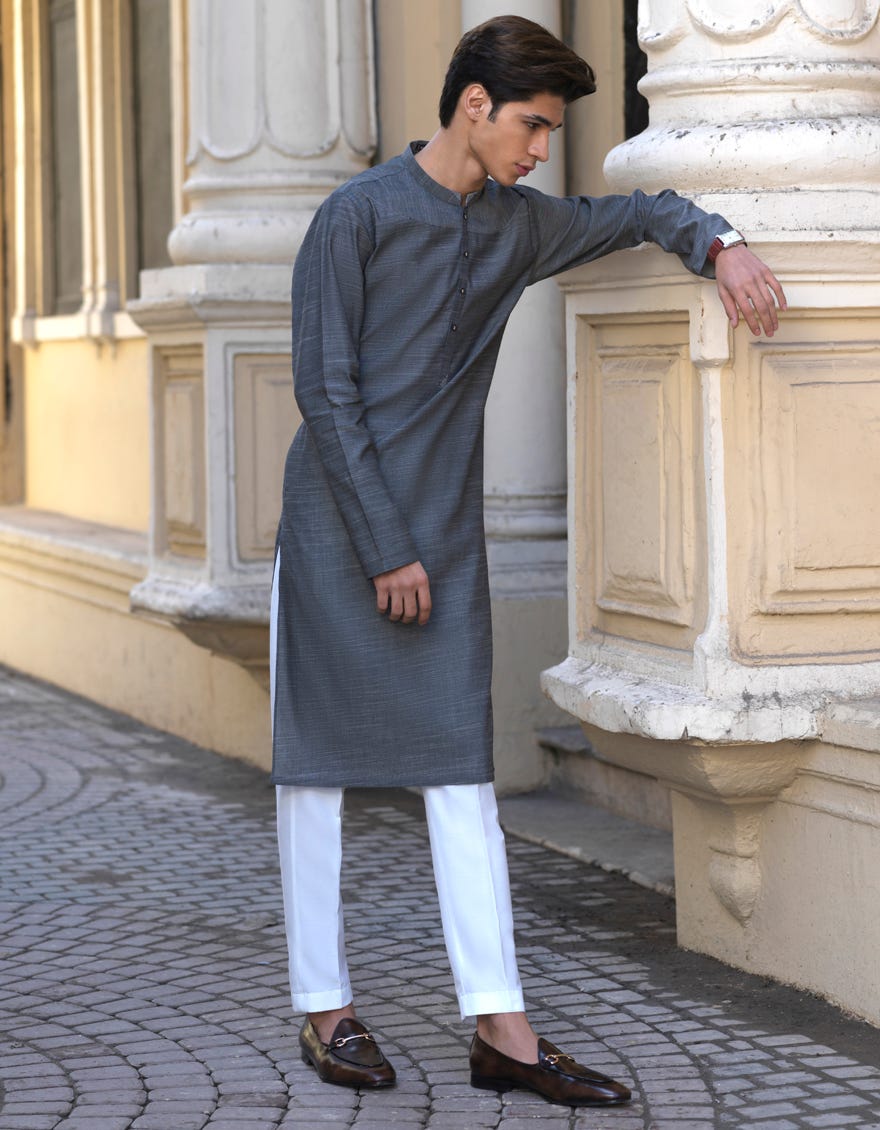 GREY COTTON SILK KURTA | JJK-S-32534